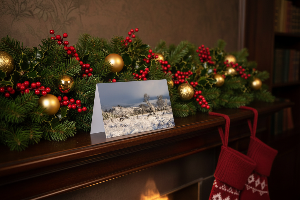 Frosted Trees - Brighter Christmas Mantelpiece Mockup