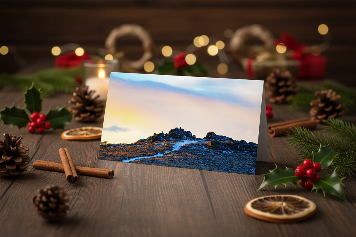Golden Tor Sunrise - Rustic Christmas Table Mockup