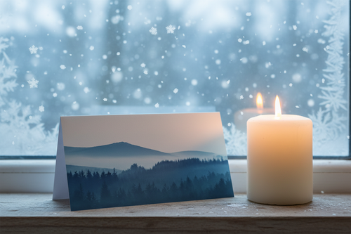 Misty Blue Forest - Snowy Windowsill Mockup