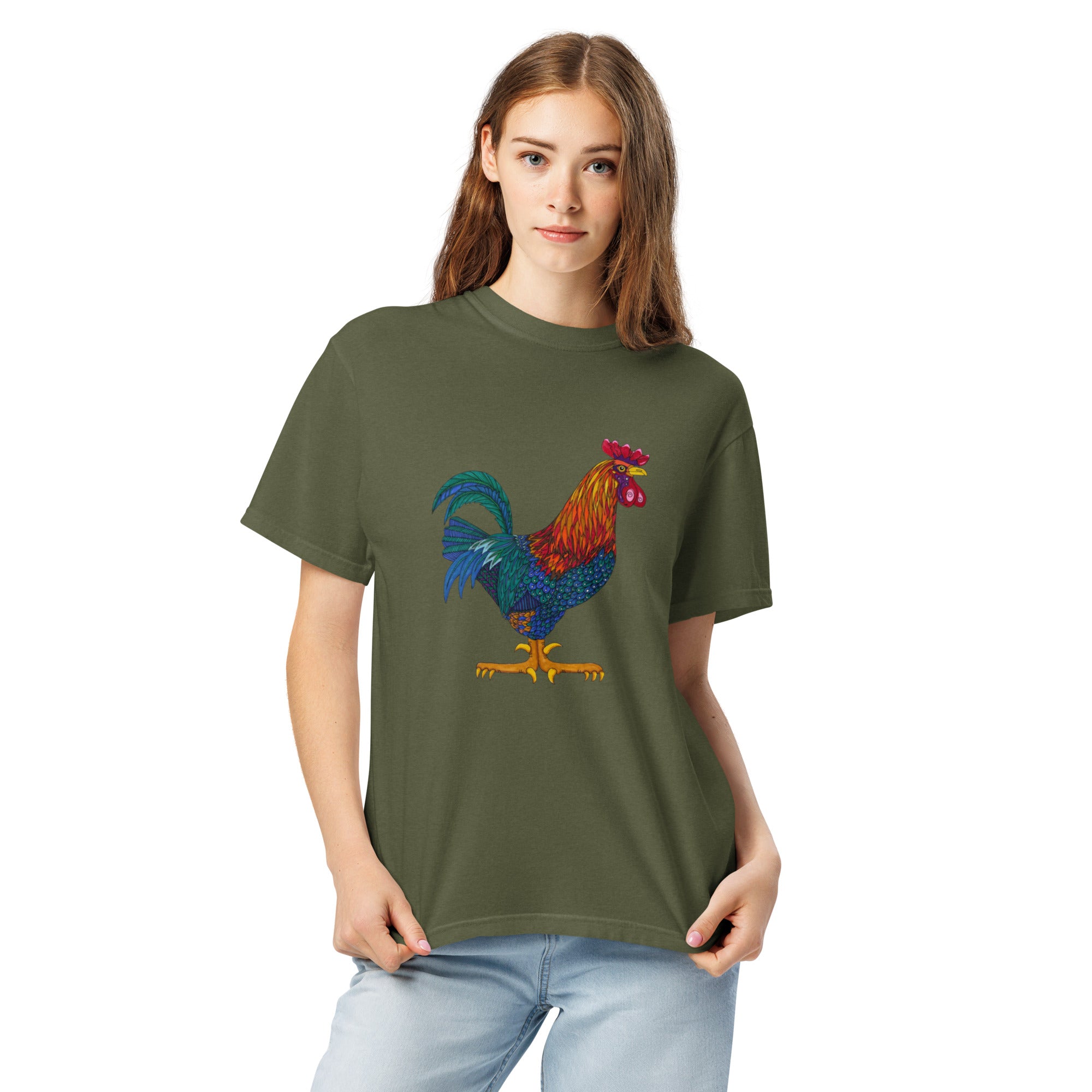 Unisex garment-dyed heavyweight t-shirt 'Cockerel'