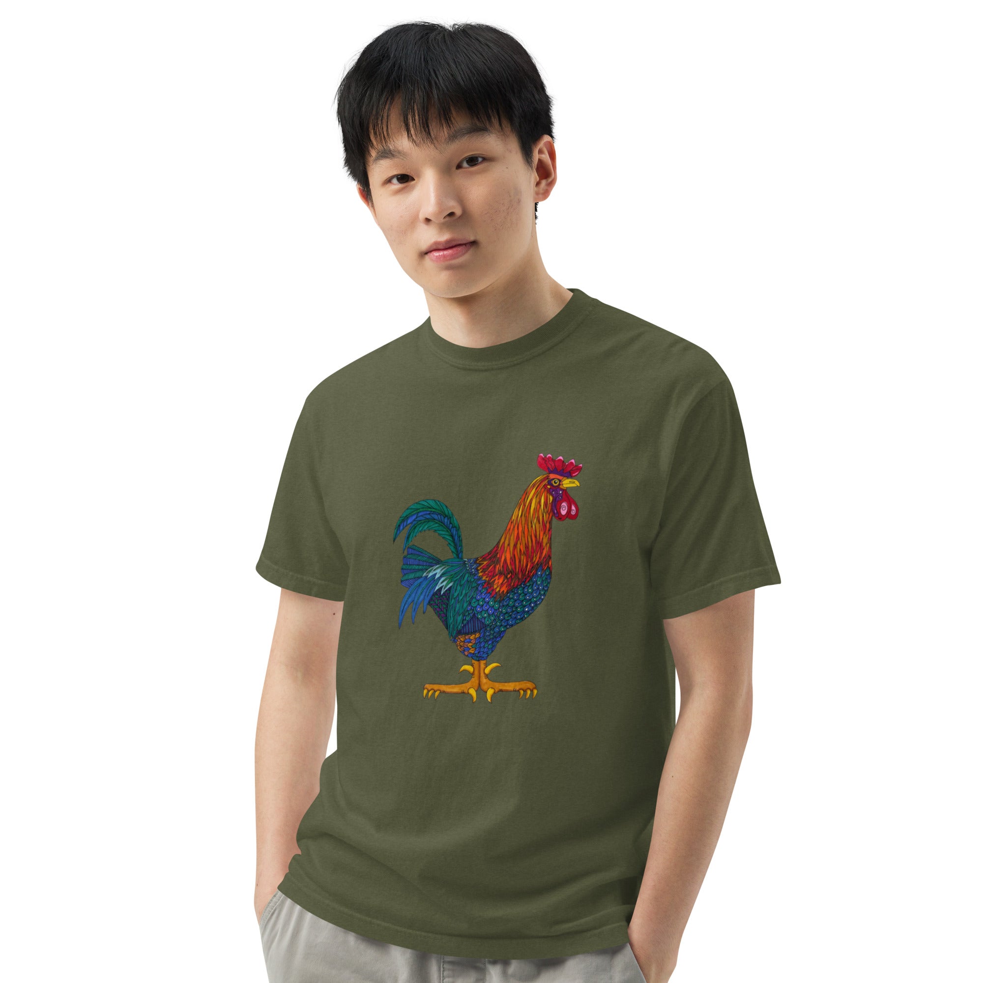 Unisex garment-dyed heavyweight t-shirt 'Cockerel'